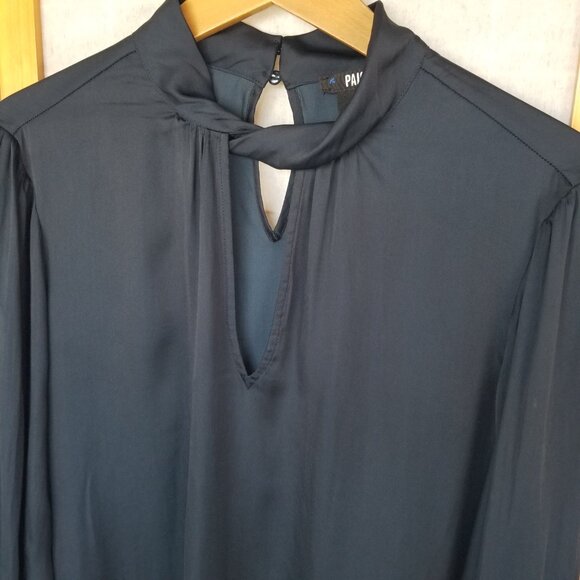 PAIGE Ceres Silky Satin Blouse Top Size XL Dark Navy Midnight Blue Long Sleeves - Picture 2 of 10